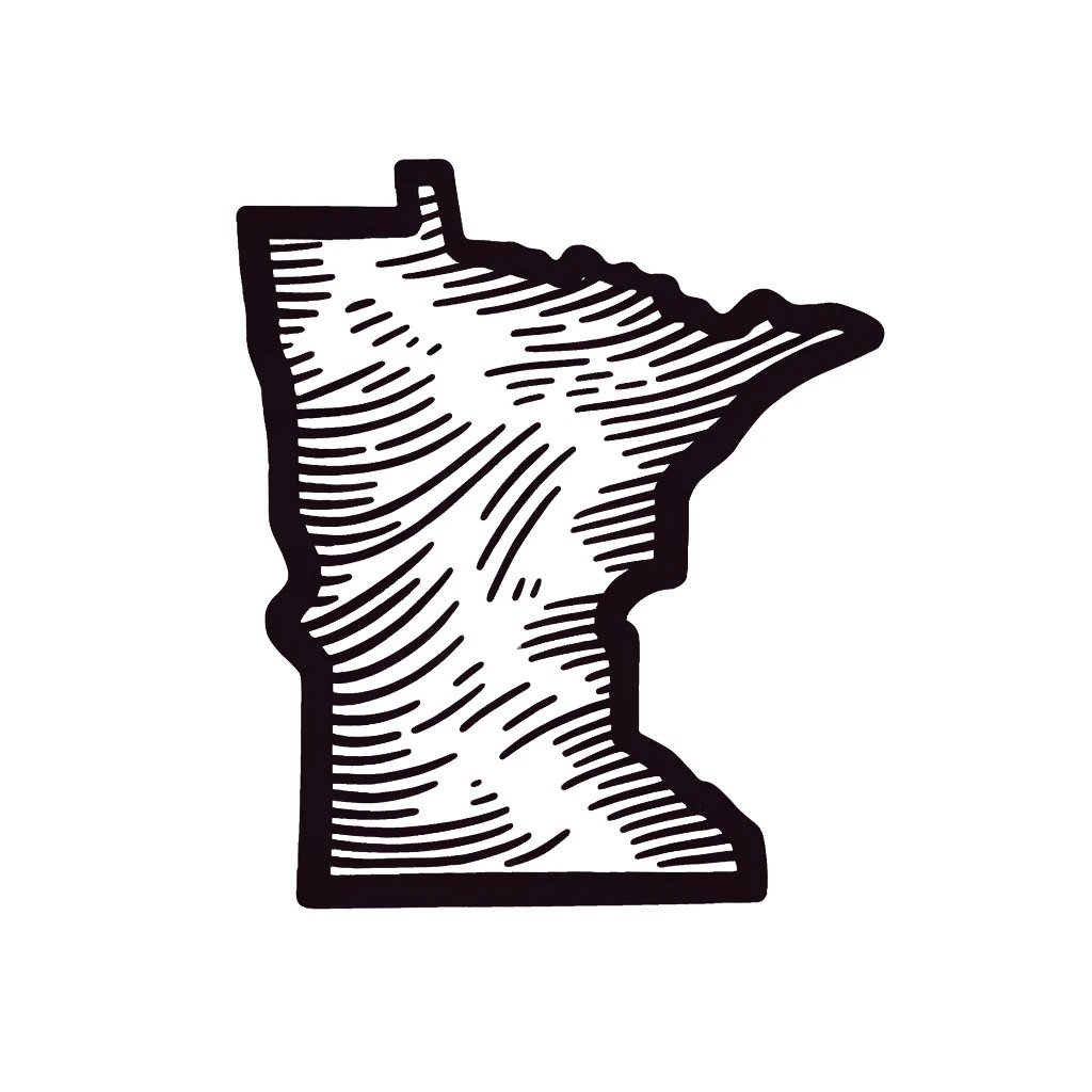 A hand-drawn outline of the state of Minnesota on a white background. The outline is simple, clean, and drawn in a dark color to clearly define the shape of Minnesota.