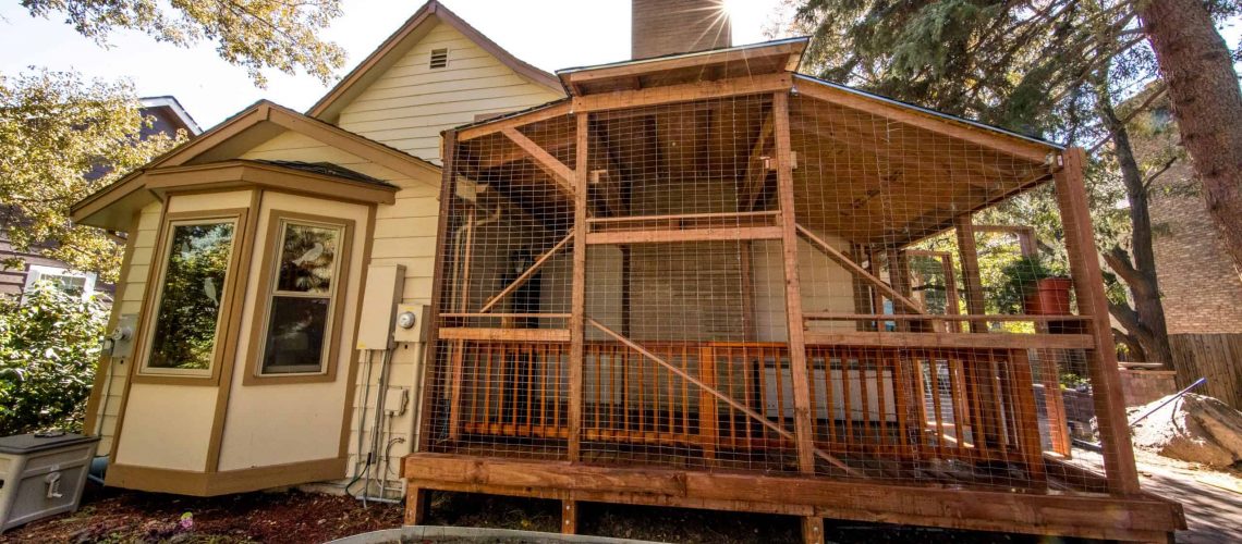 custom catio on deck weatherproof outdoor cat house